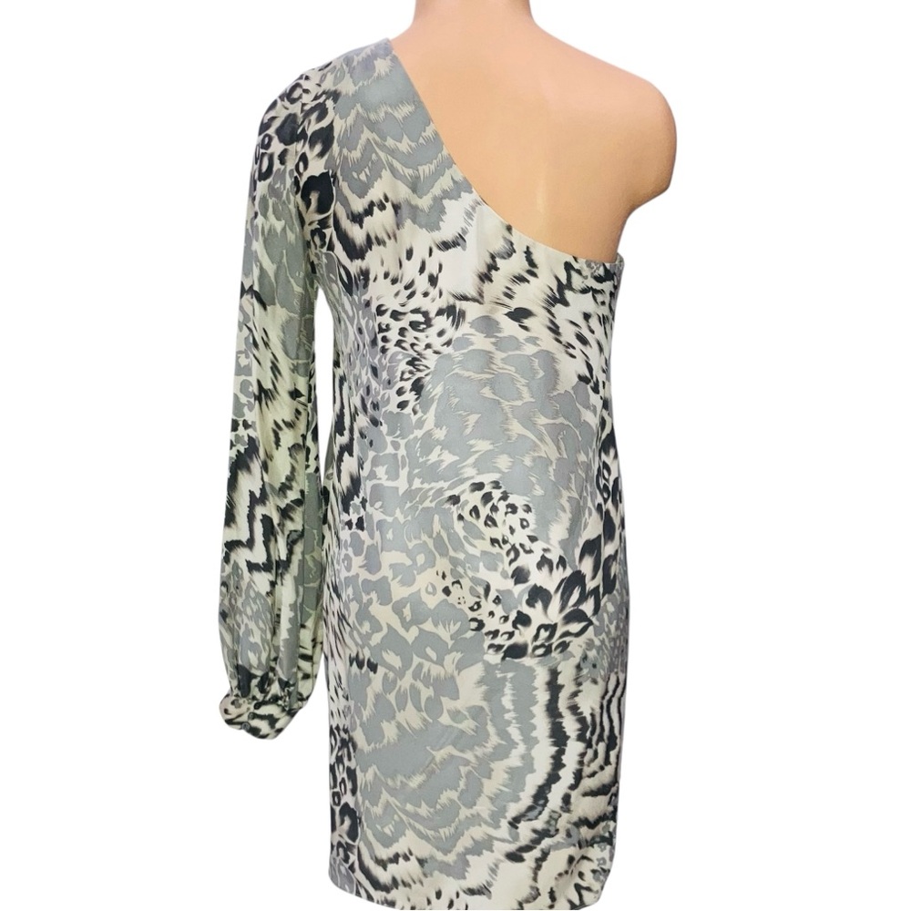 Elizabeth & James Animal Print One Shoulder Cocktail Dress Mob Wife Silk Size 2 - Picture 4 of 11